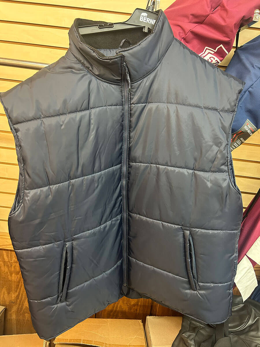 Insulated work vest for cold-weather conditions.